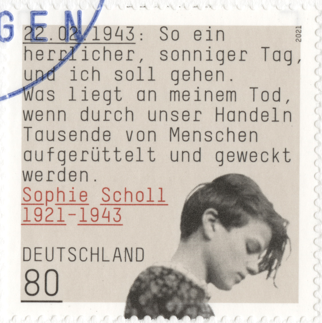 Sophie Scholl as symbol of German resistance