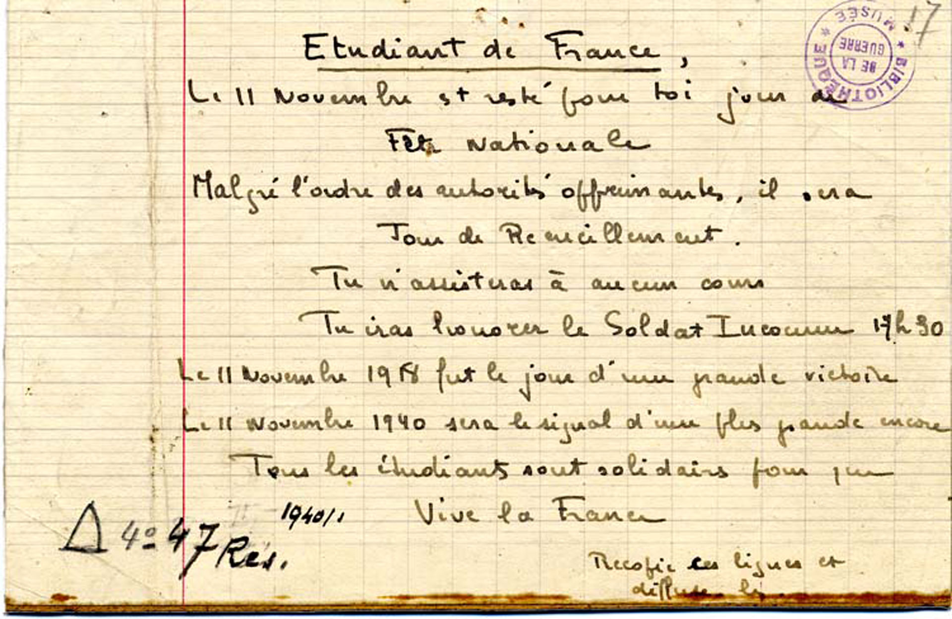 Der 11. November 1940, ein erster öffentlicher Akt des Widerstands in Paris